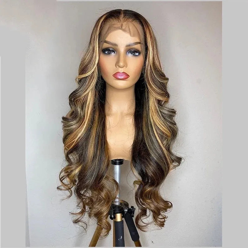 Long curly front lace synthetic wig in a 134 gradient colour with side bangs