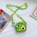 Silicone children's coin purse in round yellow with cartoon donut pattern and crossbody strap