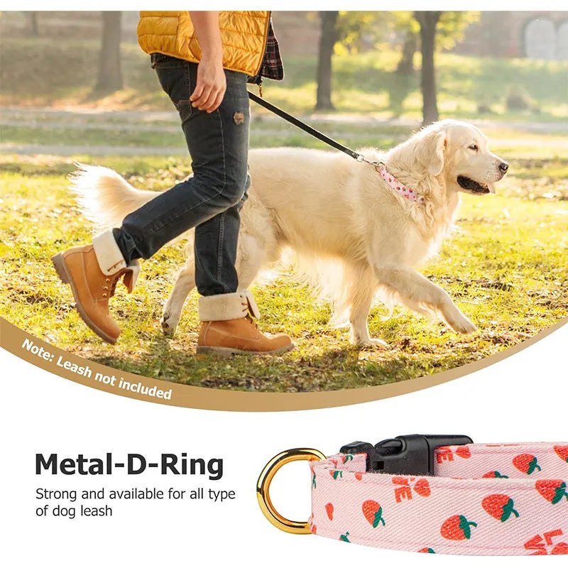 Floral polyester adjustable dog collar for traction in a pink colour, shown on a white background