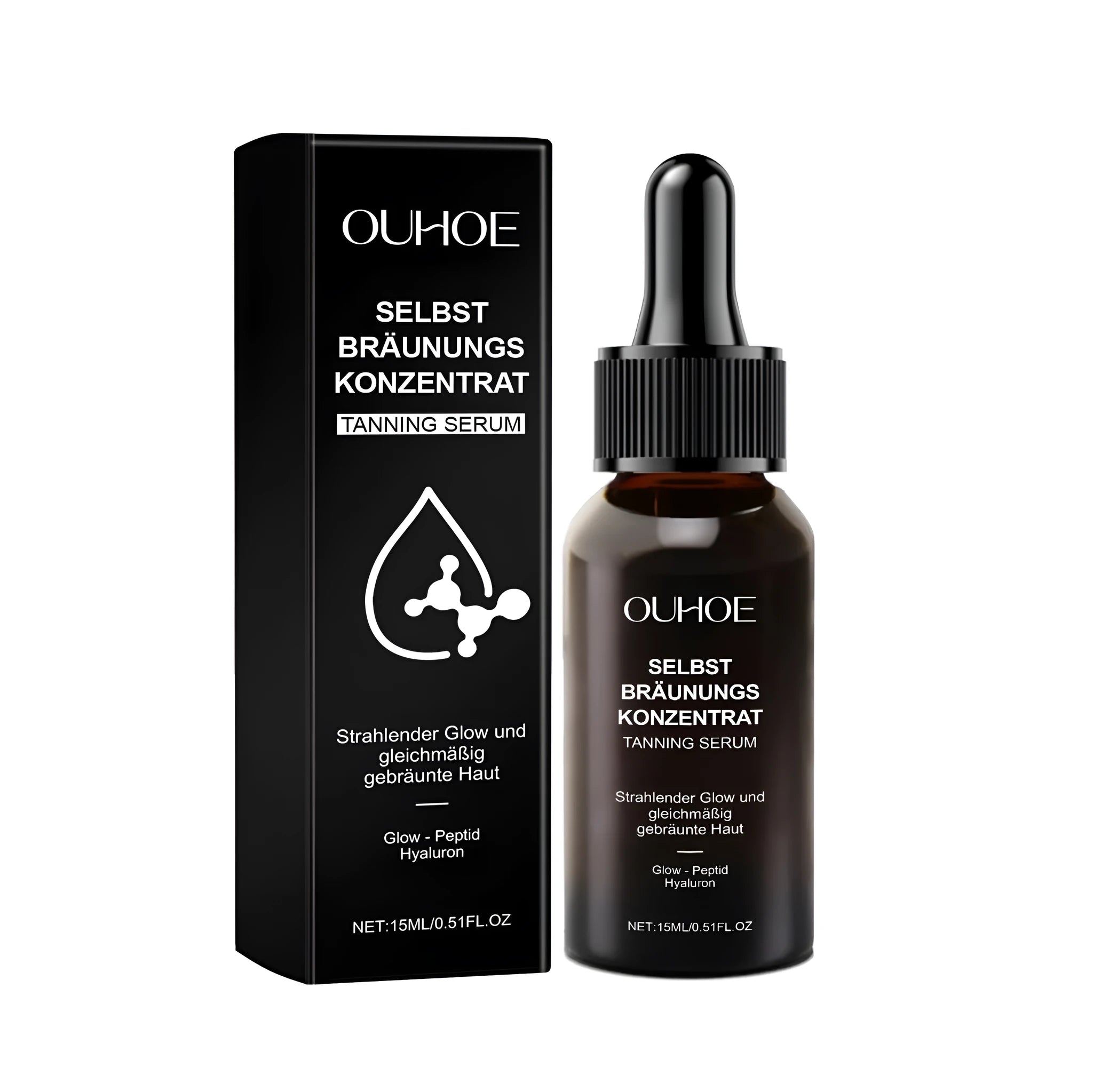 15ml bottle of Meihei Liquor tanning liquid with hyaluronic acid and oligopeptide-1.