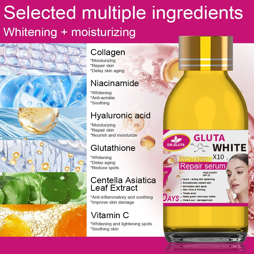 125ml glutathione whitening serum bottle for 7-day whitening repair, moisturising and anti-ageing facial care