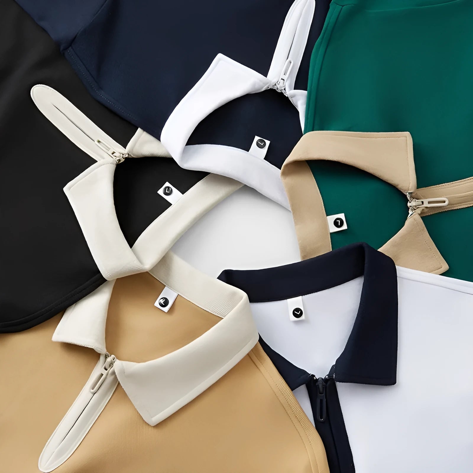 Men's loose fit zipper polo shirt in nylon fabric with short sleeves and lapel collar.