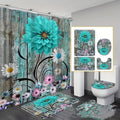 Printed waterproof polyester shower curtain 180x180cm four-piece set in style 001