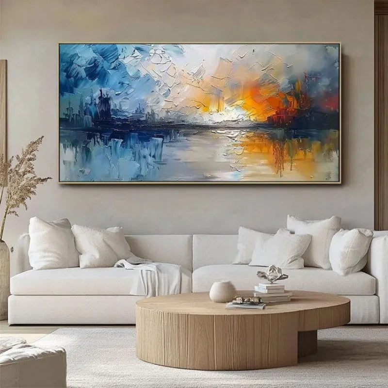 Abstract modern horizontal handmade oil painting on canvas, large wall art for living room or hotel