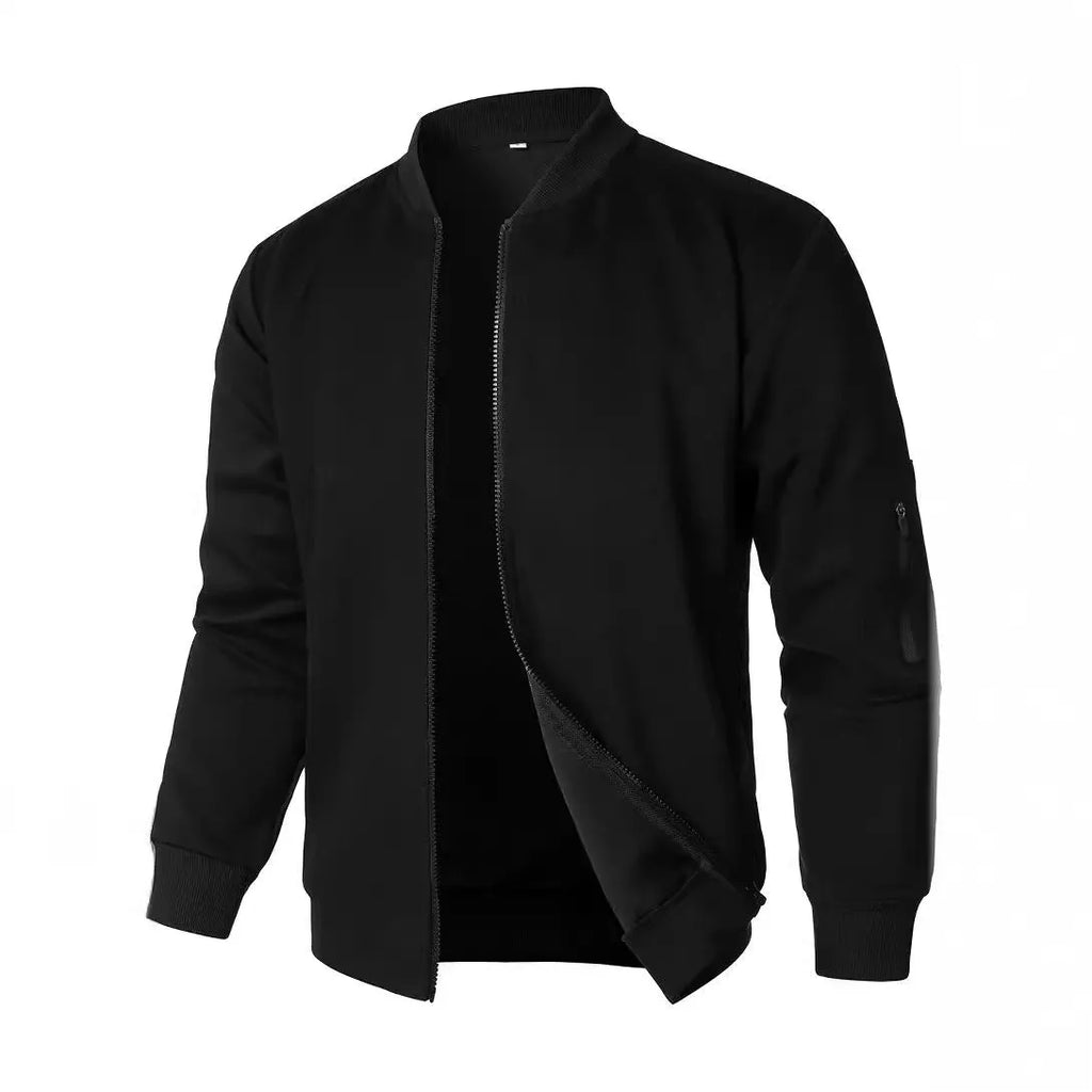 Men's loose fit knitted jacket in a cotton blend, shown in black, grey, or blue colour options.