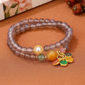Handmade natural gray agate women's bracelet with two-circle retro design and safe happy charm
