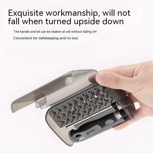 32 in 1 screwdriver set with 30 bits in a black PP plastic organiser case