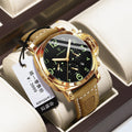 Men's casual sports watch with round dial, real leather strap, and mineral glass in silver case black dial style
