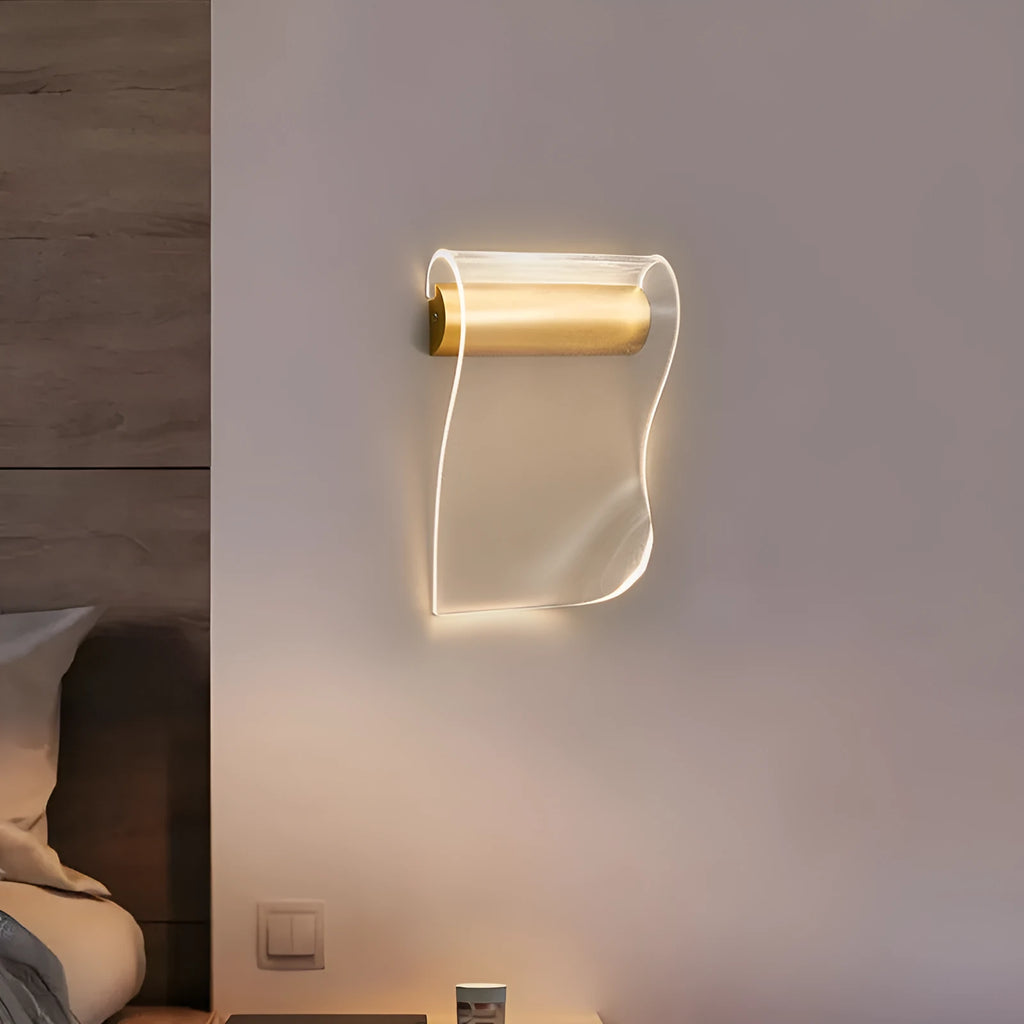Iron wall lamp with an acrylic shade and a bend arm, showing left and right bend options.