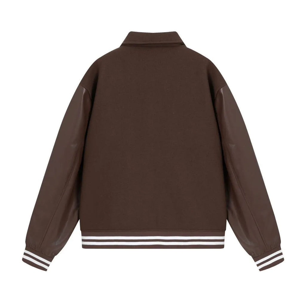 Women's apricot stickers bone embroidered long sleeve wool jacket for autumn winter.