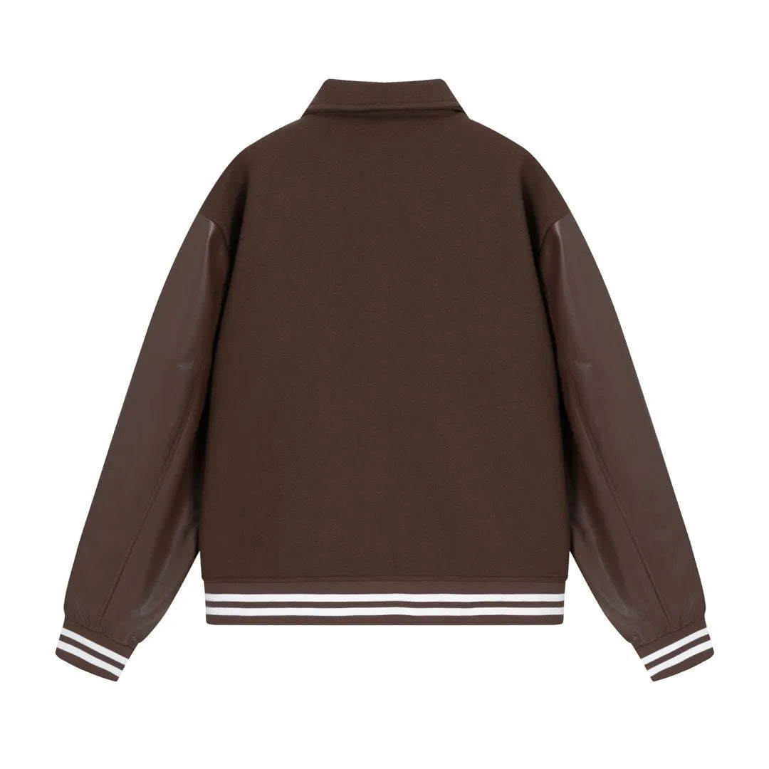 Women's apricot stickers bone embroidered long sleeve wool jacket for autumn winter.