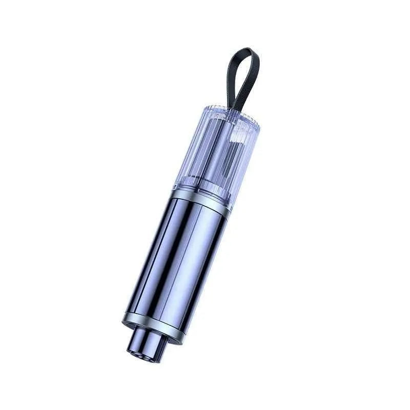 Black and red car emergency hammer with window breaking tip and seatbelt cutter