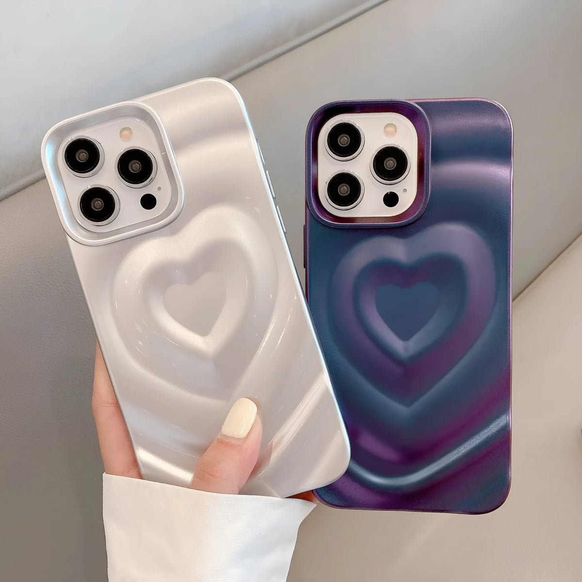 3D love wave pleated iPhone case in Milky White, TPU soft shell with shockproof, heat dissipation and anti-fingerprint features.