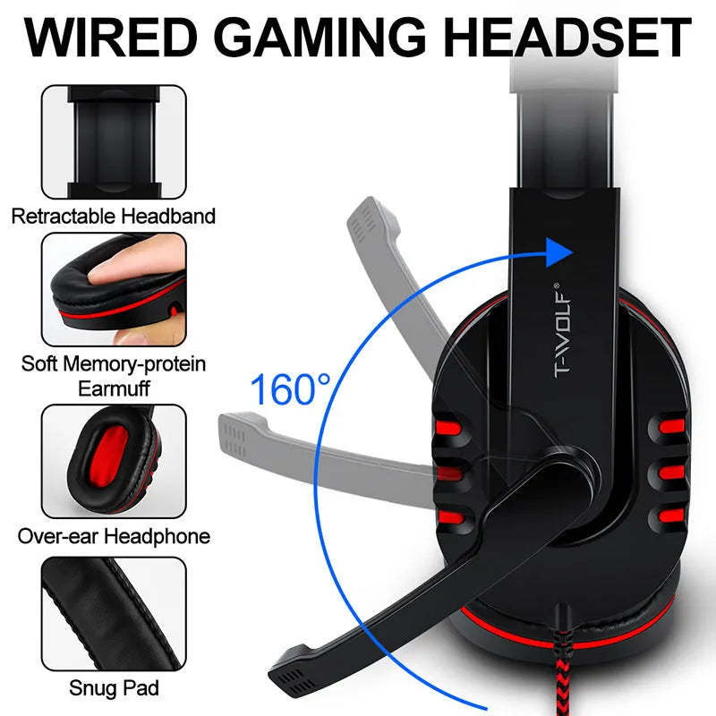 Thunder Wolf wired keyboard and mouse set with headset and mouse pad on desk