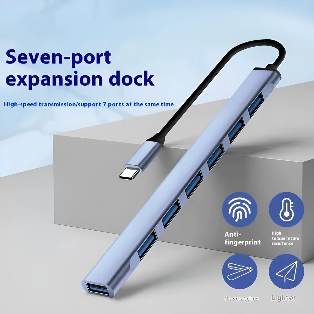 Blue 7-in-1 Type-C USB hub docking station with 0.1m cable for notebook computer expansion