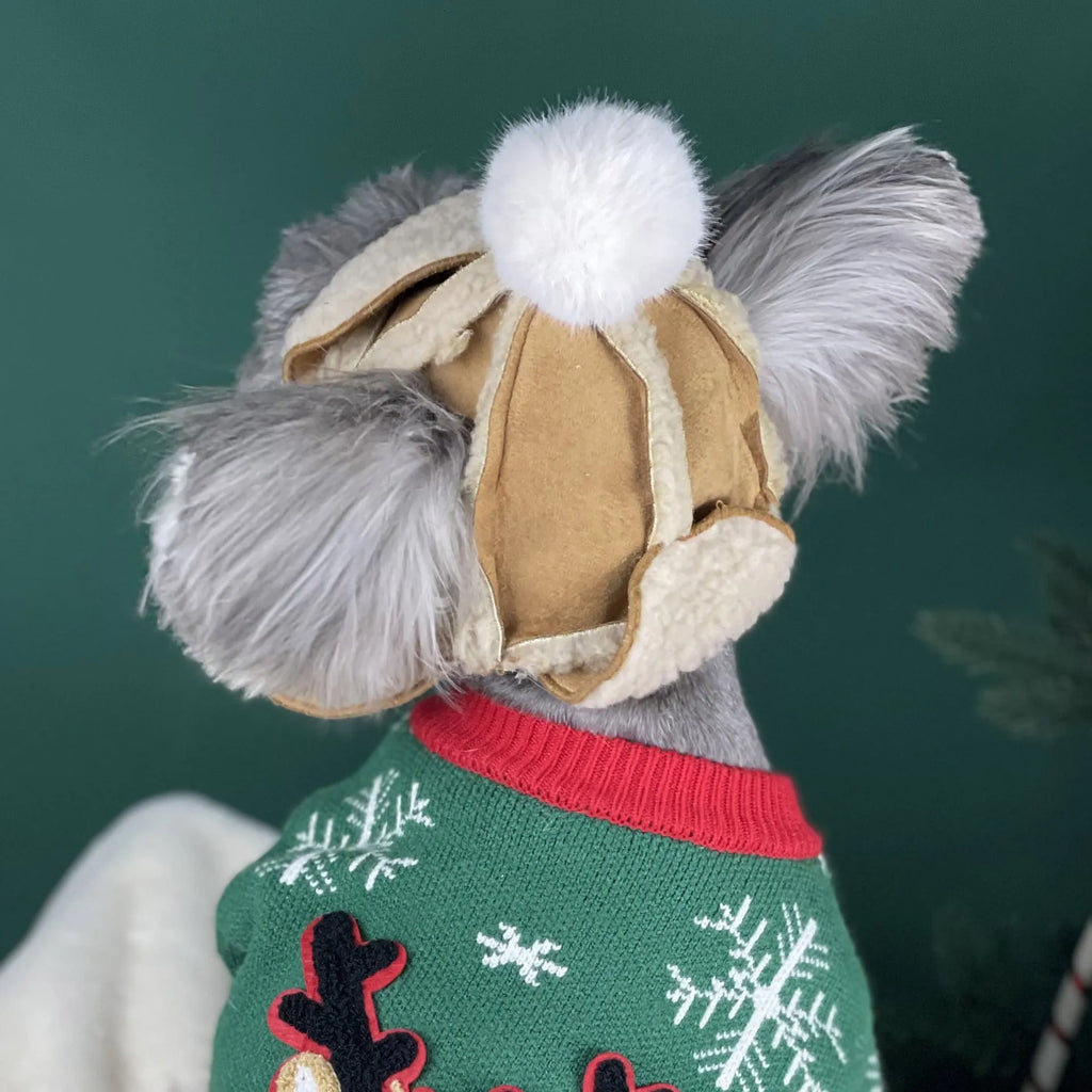 Brown turn ear cap dog hat for Schnauzer and Teddy breeds, size S or L