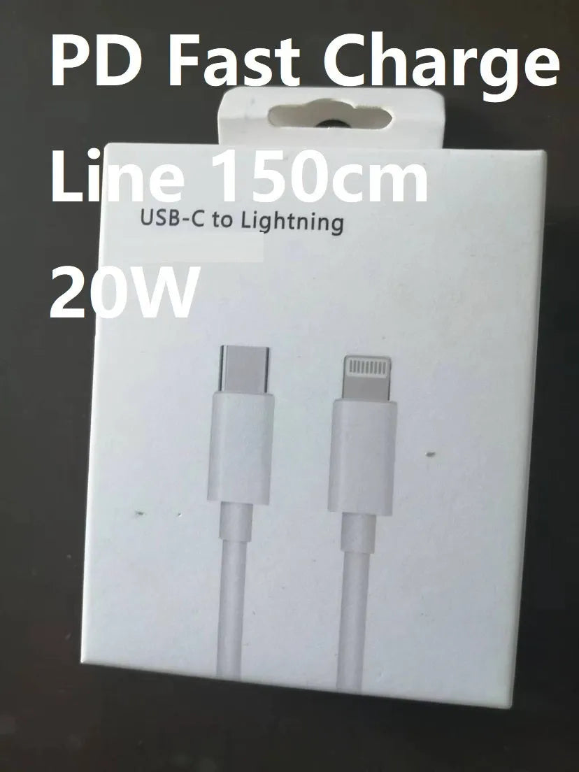 White 20W USB-C UK wall charger with a fixed three-pin plug and a USB-C cable.