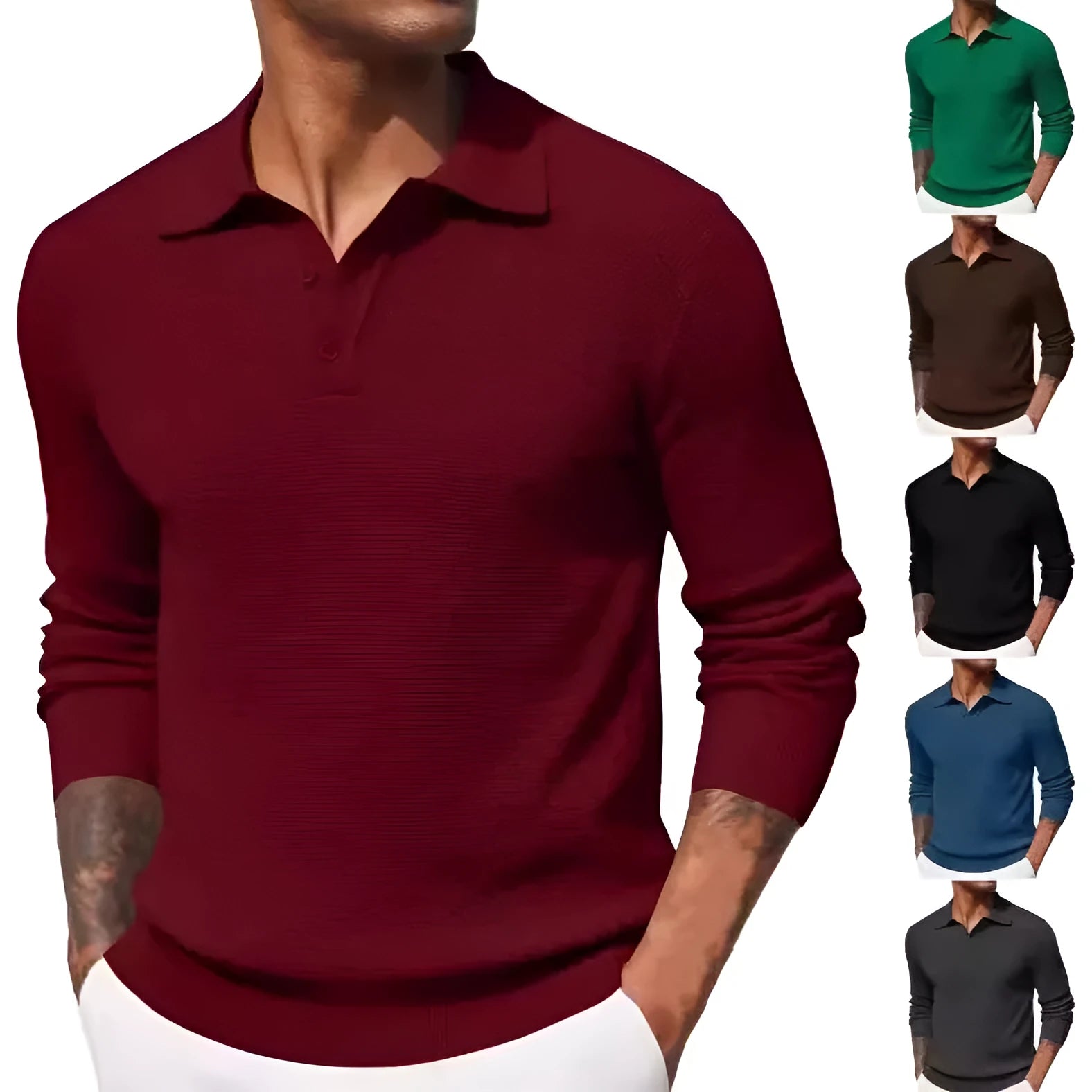 Men's long-sleeved solid colour casual polyester top in six colours, sizes S to XXXL