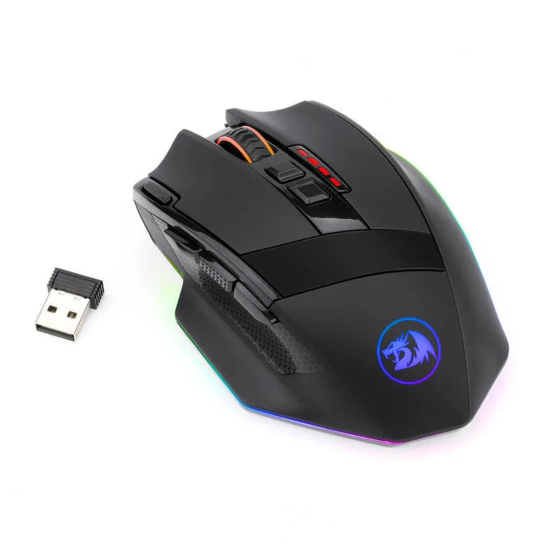 Black Redragon M801P wireless gaming mouse with nine buttons and ergonomic shape