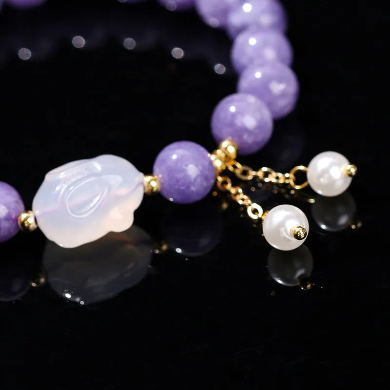 Purple aquamarine and agate rabbit bracelet with geometric beads for women