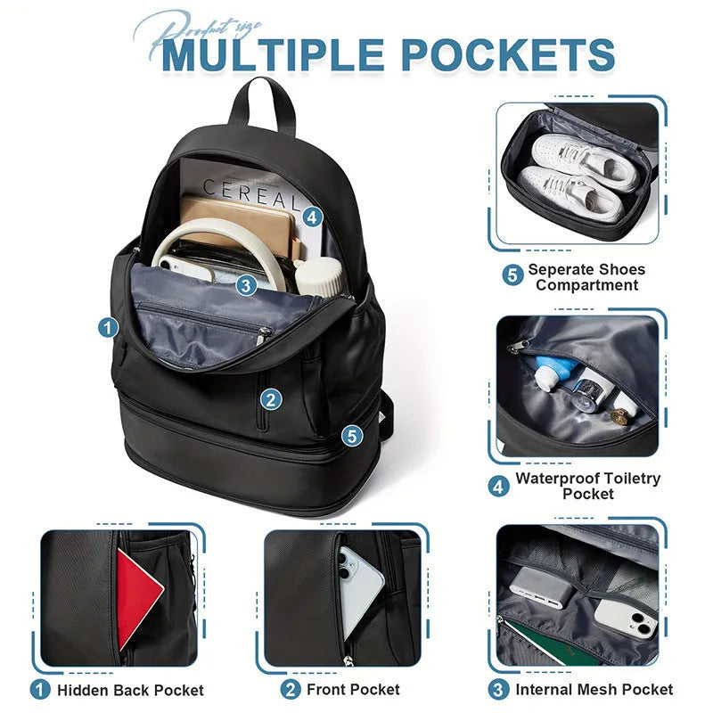 Waterproof polyester casual travel backpack with adjustable curved straps in solid colour options