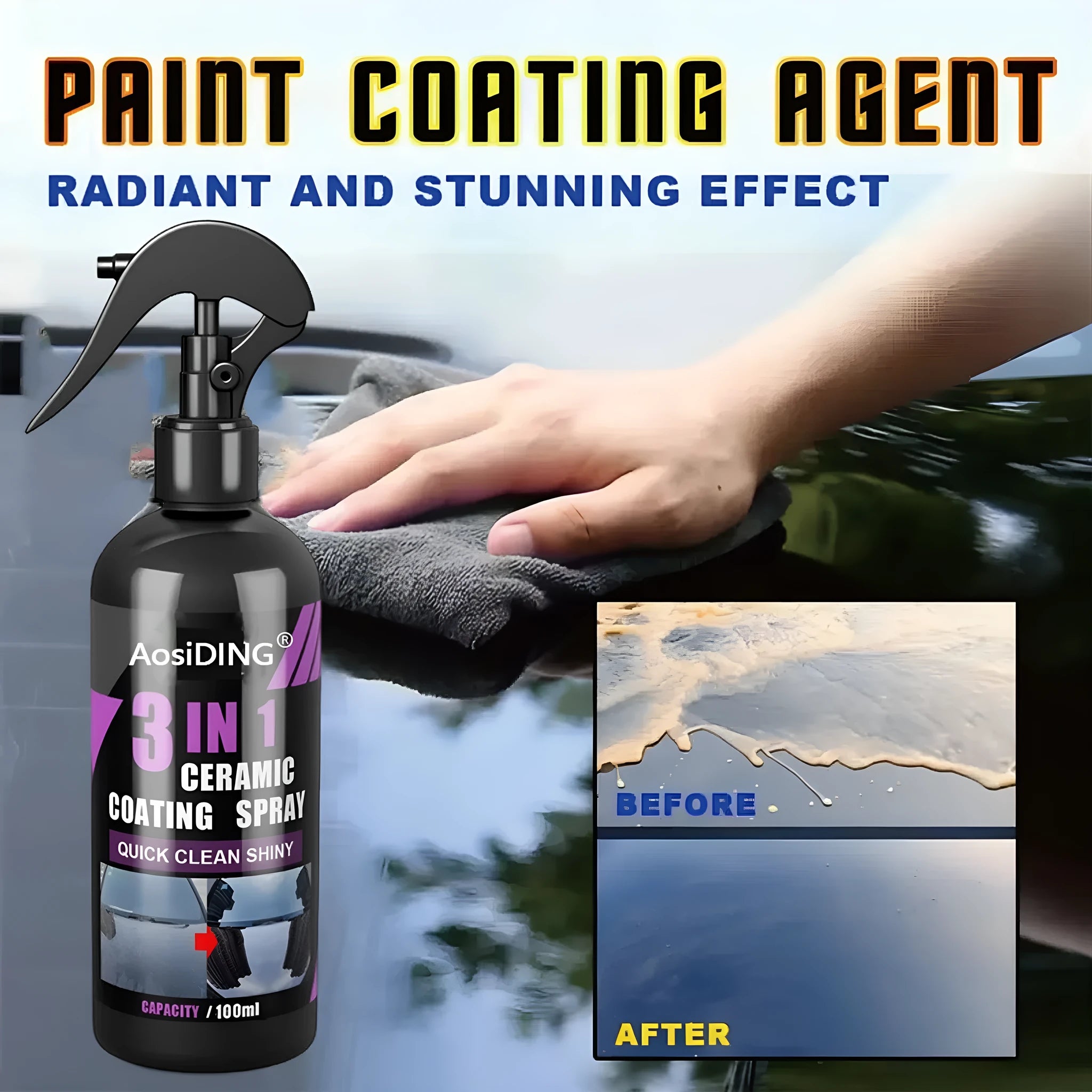 AosiDING 3in1 ceramic coating car paint protection 100ml bottle with black and gold label