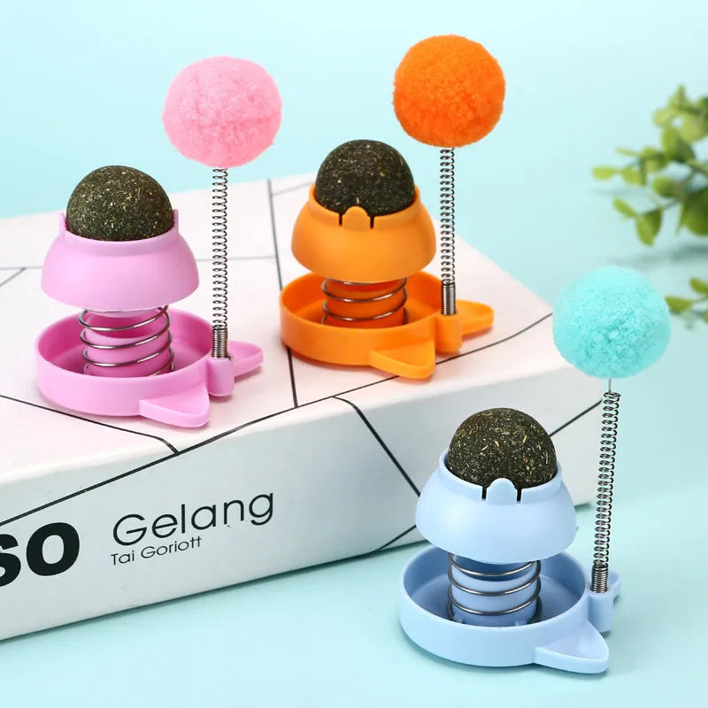 Cat toy with mint ball measuring 55mm diameter for hairball relief and teeth cleaning