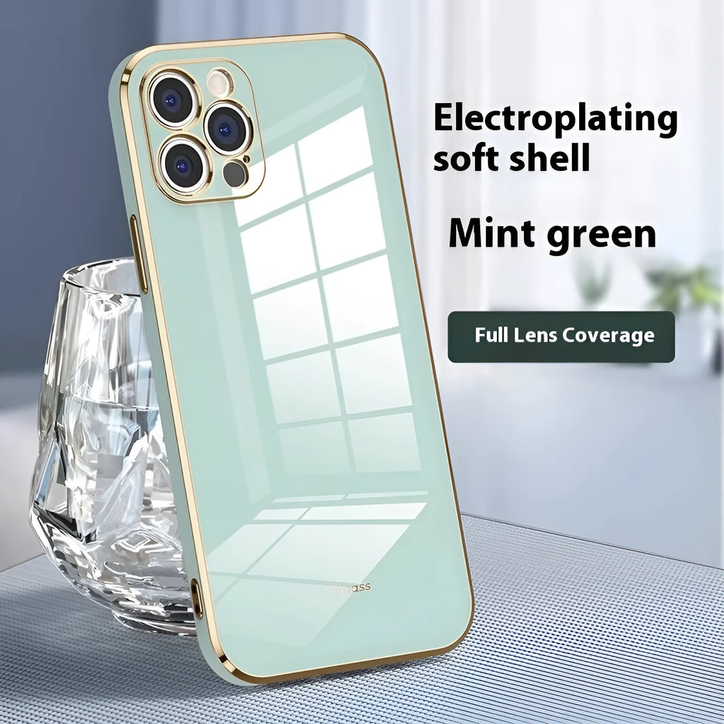 6D straight edge electroplating phone case for iPhone 15 and iPhone 16 in mint green colour