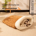 Soft flannel pet sleeping bag nest for cats, measuring 50 by 40 centimetres, in pink Trojan or blue rabbit design.