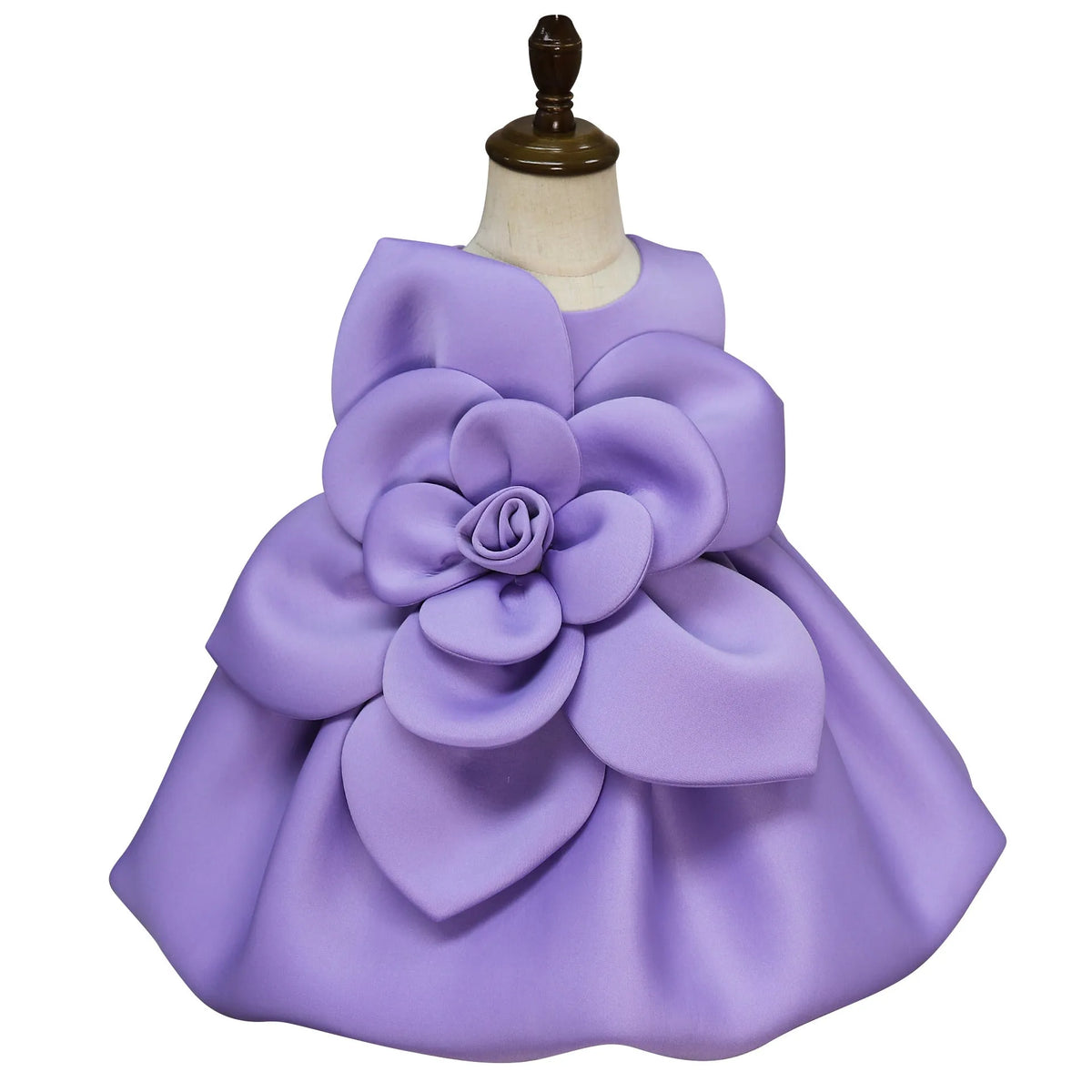 Girls purple floral dress with big flower pattern, acetate fibre, sizes 90cm to 130cm