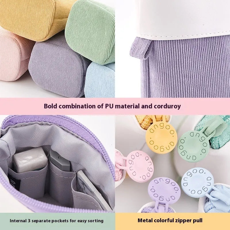 Drop-down telescopic stationery case in cotton linen with PU corduroy exterior in six colour options