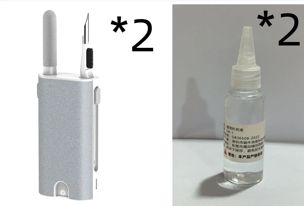 5-in-1 digital device cleaning kit with brush, metal tip, and black flocking sponge head