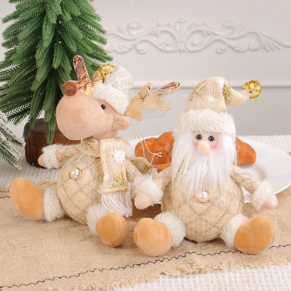 Santa Claus doll Christmas tree pendant with snowman and deer scene layout in plastic and cloth