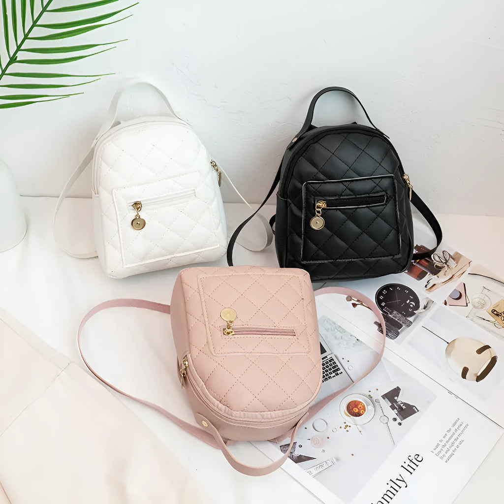 Girls' embroidered Korean-style hardback backpack in square shape, shown in pink colour.
