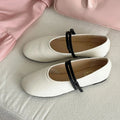 White sheepskin Mary Jane shoes round toe shallow mouth buckle low heel flat women