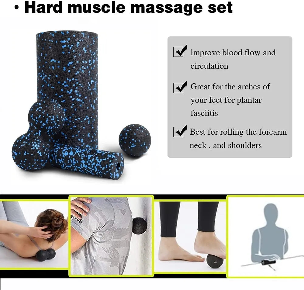 Yoga column peanut ball EPP foam shaft half foam roller set in black and blue for physical therapy