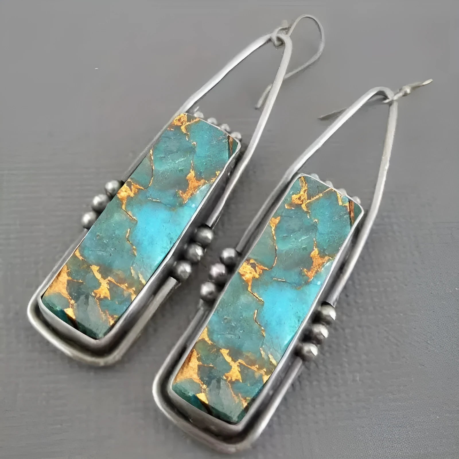 Retro patterned bohemian geometric zinc alloy drop earrings with drip glue finish, colour ER-36, 10g