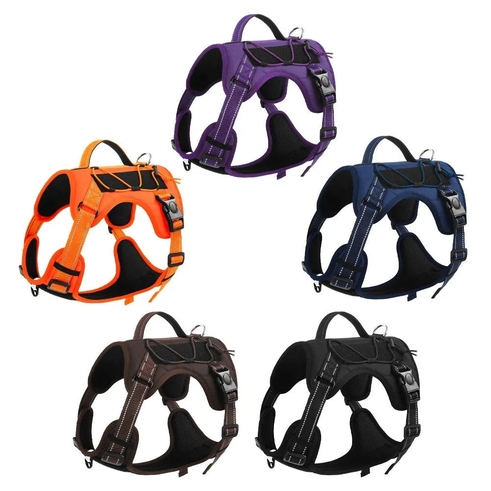 Polyester dog harness with hand holding rope in black, size medium, for anti breaking loose walking