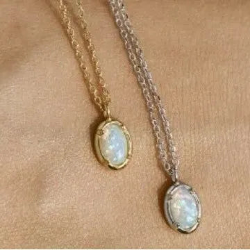 S925 sterling silver pendant necklace with geometric oval jelly opal design and 14K gold plating