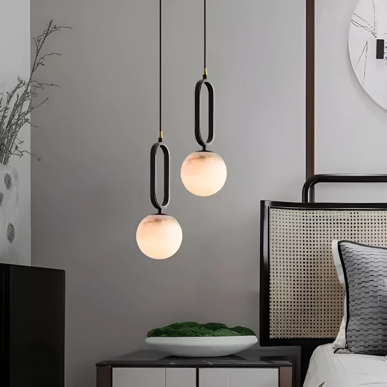 Nordic creative living room wall light with marble shade and copper fixture in black 12cm size