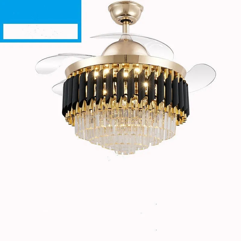 Crystal chandelier ceiling fan light with LED illumination and remote control in 42-inch or 48-inch size options