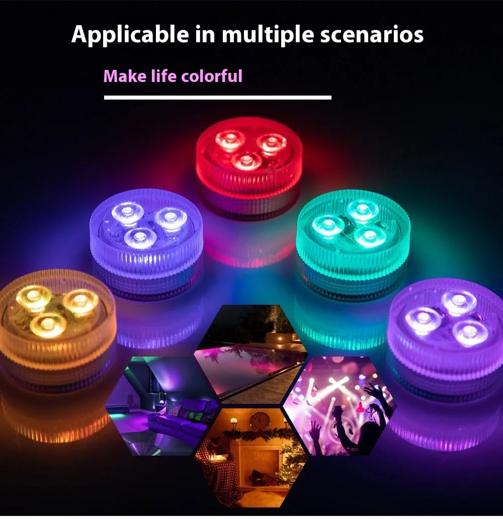 Compact white plastic remote control LED diving light for aquarium, shown with remote.