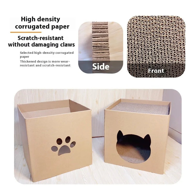 30cm square corrugated paper cat scratch board with milk carton design and box house