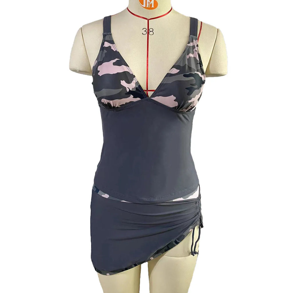 Women's V-neck backless two-piece swimsuit in solid colour, nylon polyester fabric, black option
