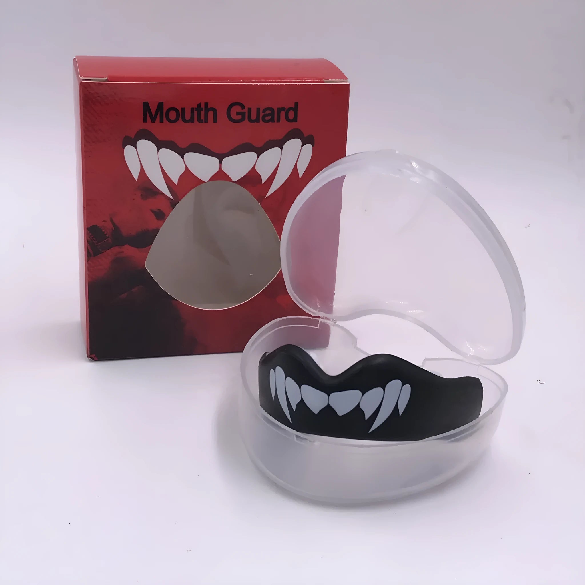 Adult boxing mouthguard with tooth socket design and printed teeth pattern for martial arts sports protection