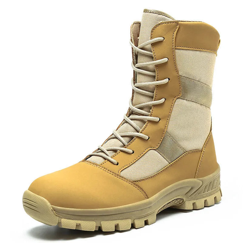 Men's black and camouflage mesh high-top Martin boots with totem pattern detail, shown in sizes 39 to 46.
