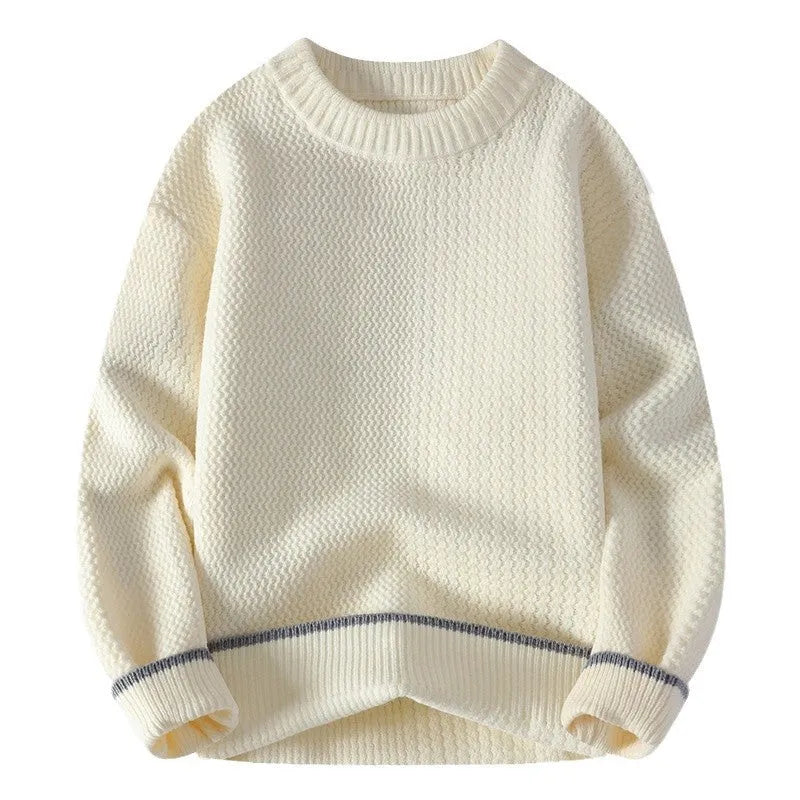 Men's grey round neck pullover sweater with loose fit long sleeves