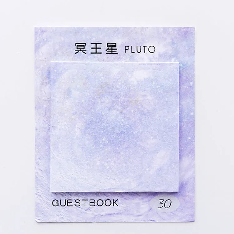 Square planet oil painting sticky notes pad showing Earth, Mars, Mercury designs