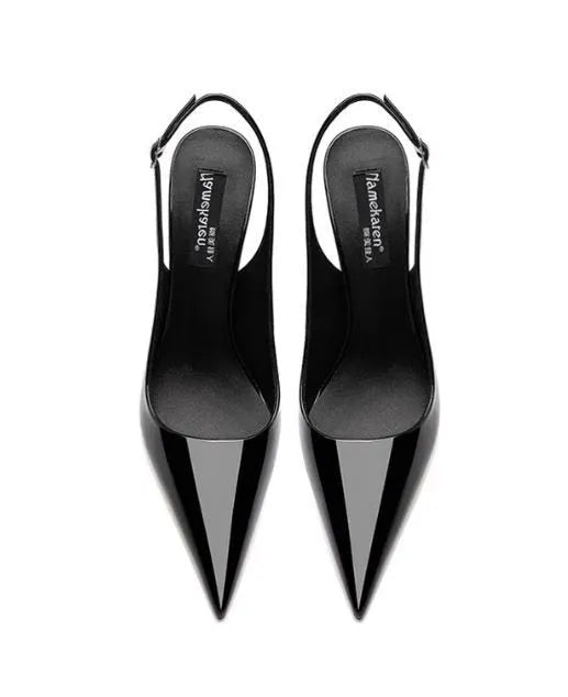 Women's nude leather ankle-strap high heels with hollow design and button fastening