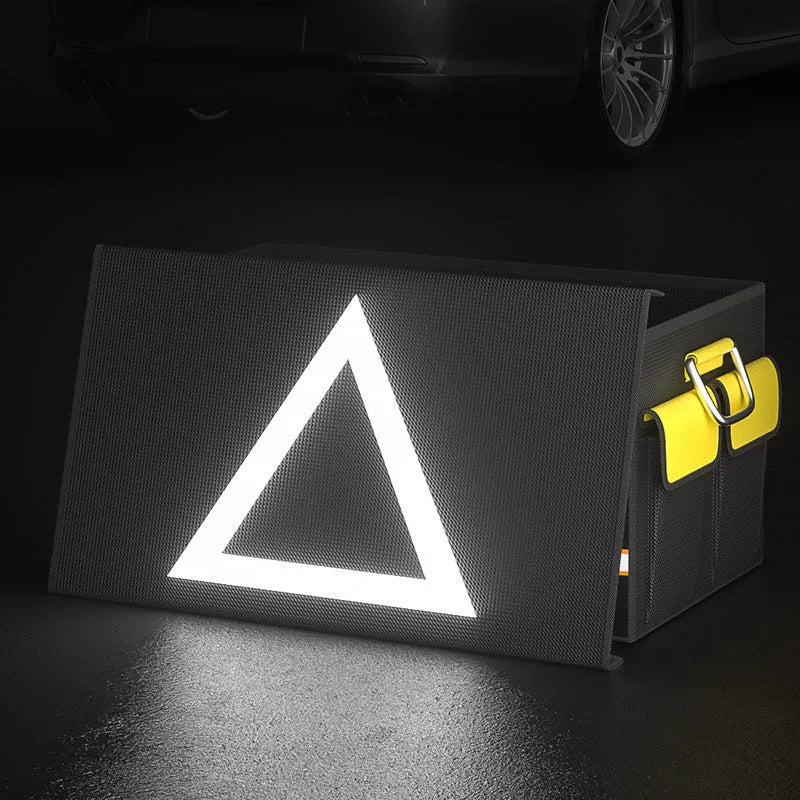 Black and yellow foldable car boot storage organiser bag with carry handle in three size options